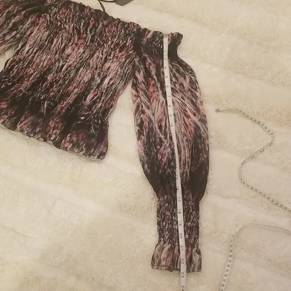 NWT All Saints Lara Smocked Off the Shoulder Top in Rainbow Pink, size 6 - Picture 5 of 10